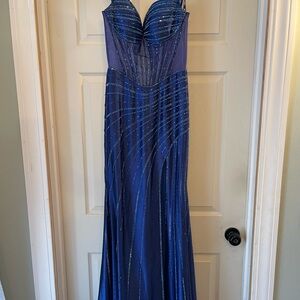 ellie wilde Royal Blue Beaded Prom Gown